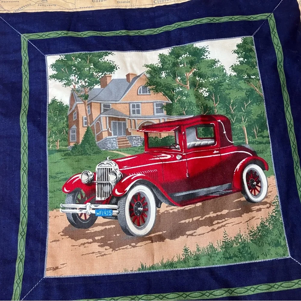 Classic Vintage Car Quilted Throw - Handmade- Panel Design Baby Quilt